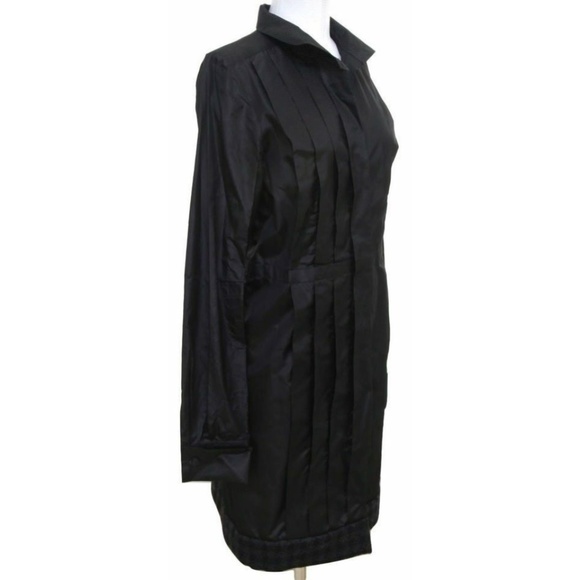 Chanel Black Silk Taffeta Coat Dress Cashmere Trim Button Down Sz 40 08A 2008 - Picture 2 of 9